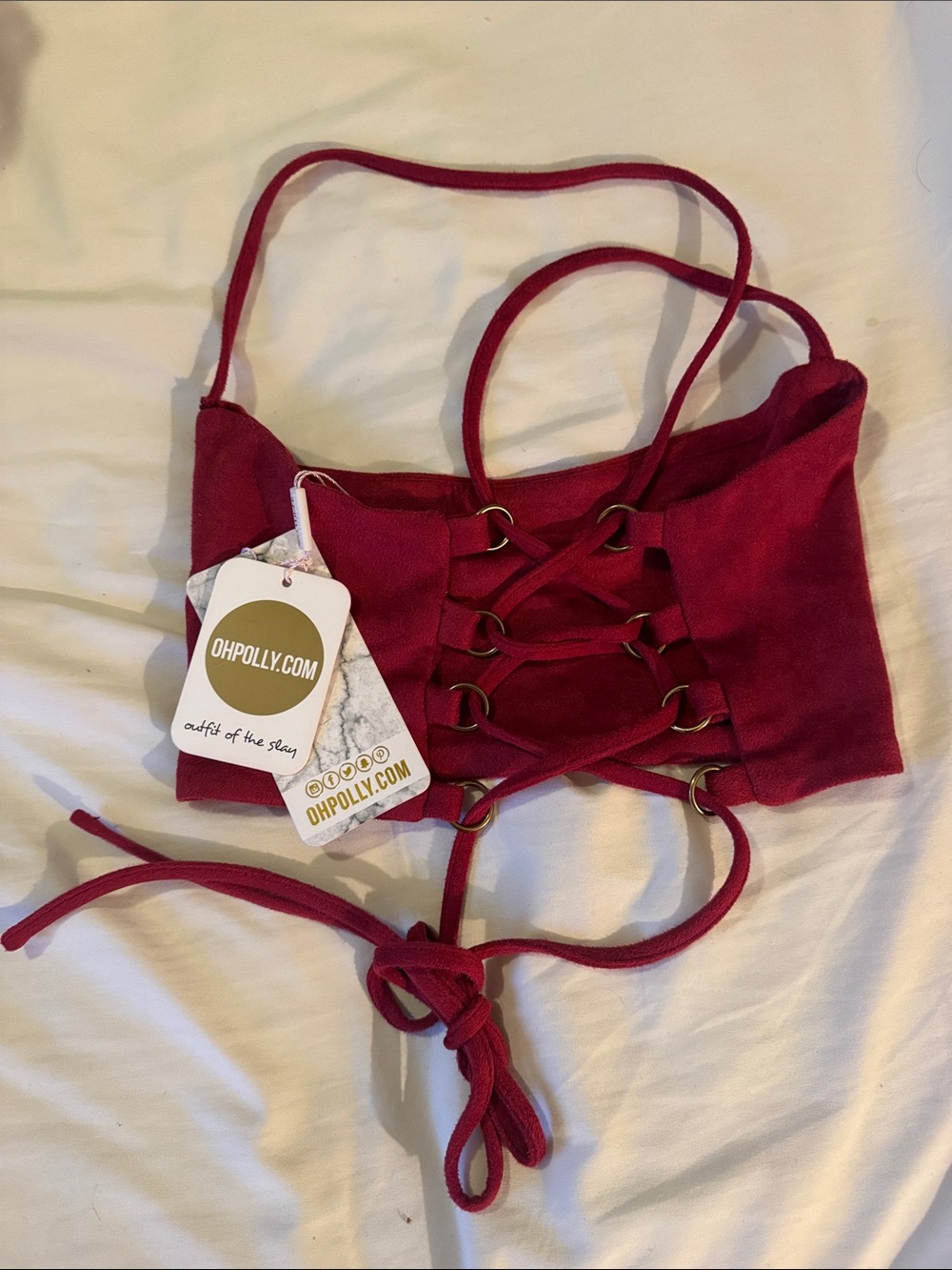 OHPolly Red Lace-Up Crop Top